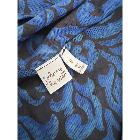 Johnny Heaven vintage Y2K jacquard print mesh top Small Retro drape neckline - Picture 3 of 6